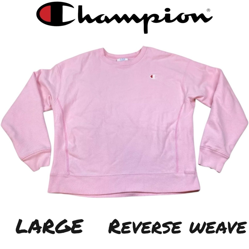 VTG Champion Sweatshirt‎ Pullover Crewneck Women's Size LARGE Pink Reverse Weave